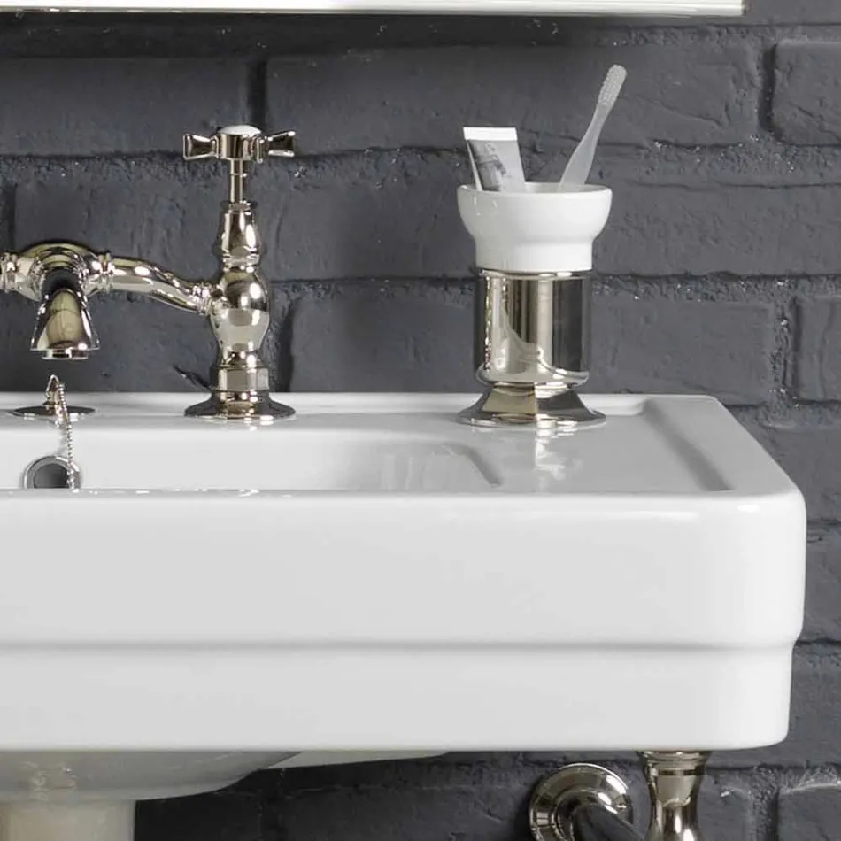 Ensemble de bain avec double console en céramique blanche de la structure linéaire Viadurini