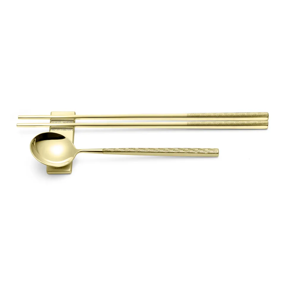 Ensemble composé d'une cuillère à fruits, de baguettes et d'un repose-couverts avec origami - Osaka Viadurini