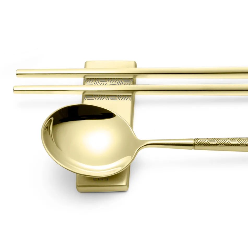 Ensemble composé d'une cuillère à fruits, de baguettes et d'un repose-couverts avec origami - Osaka Viadurini