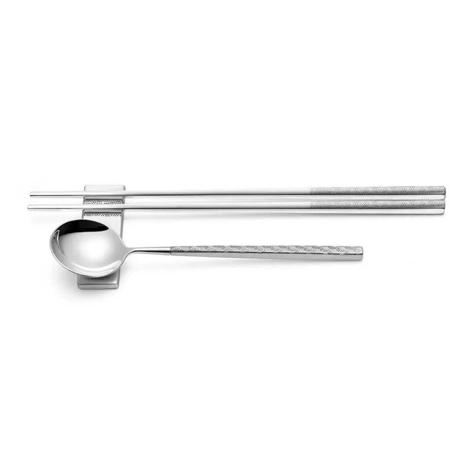 Ensemble composé d'une cuillère à fruits, de baguettes et d'un repose-couverts avec origami - Osaka Viadurini