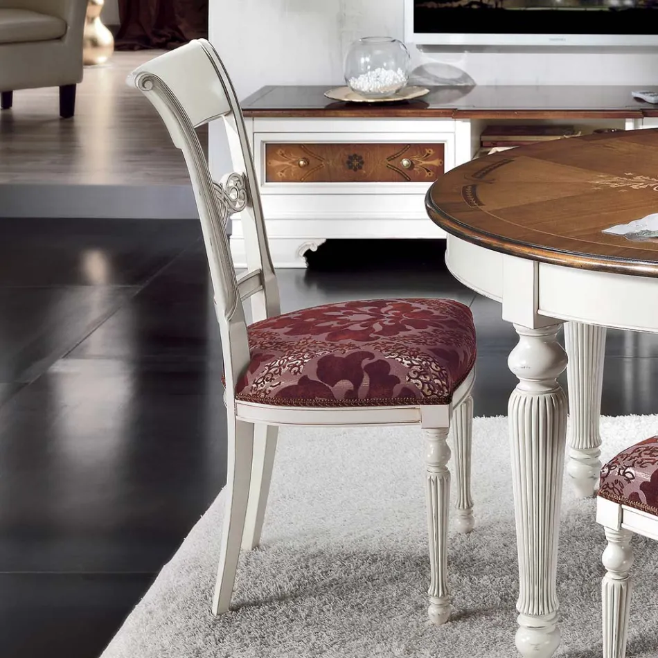 Ensemble de 4 chaises en bois blanc brossé et tissu, fabriquées en Italie - Alite Viadurini