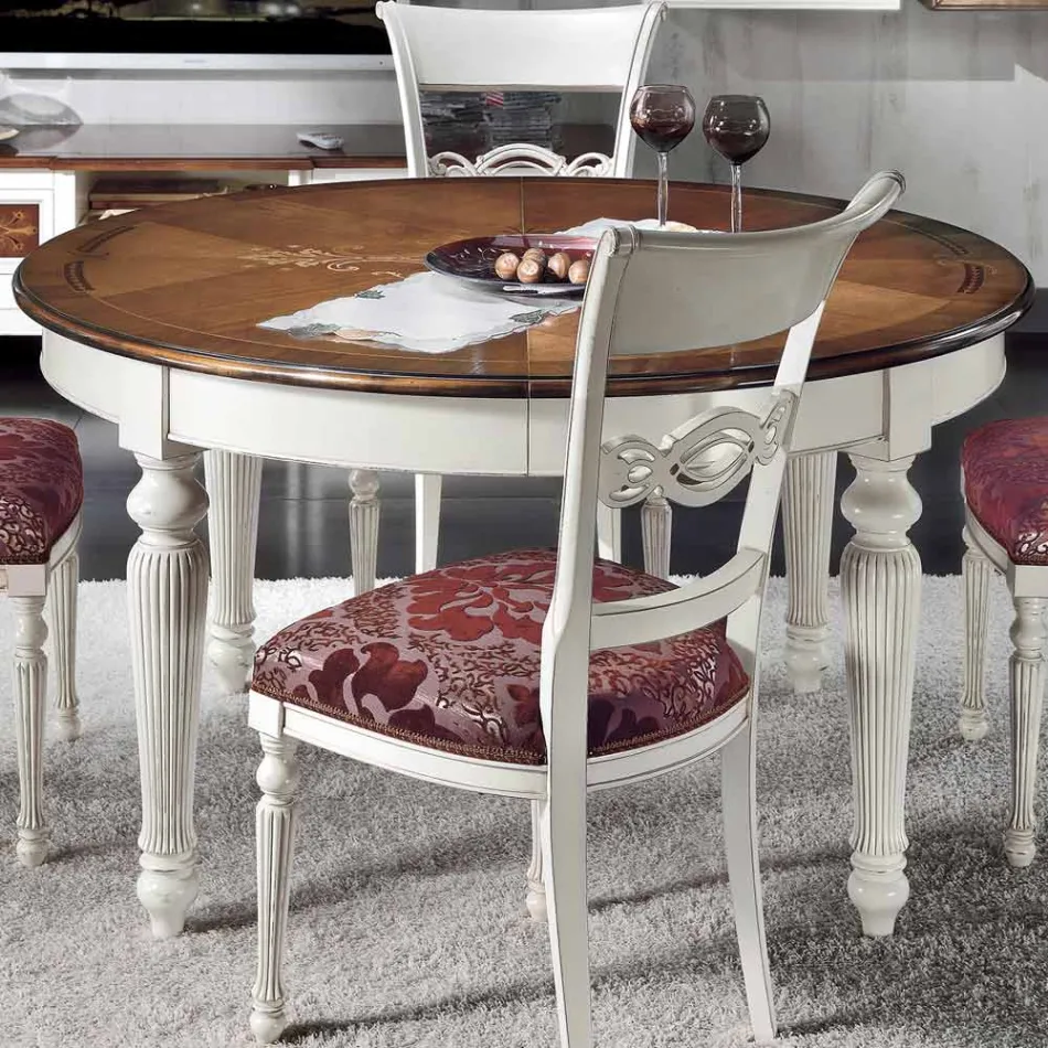 Ensemble de 4 chaises en bois blanc brossé et tissu, fabriquées en Italie - Alite Viadurini