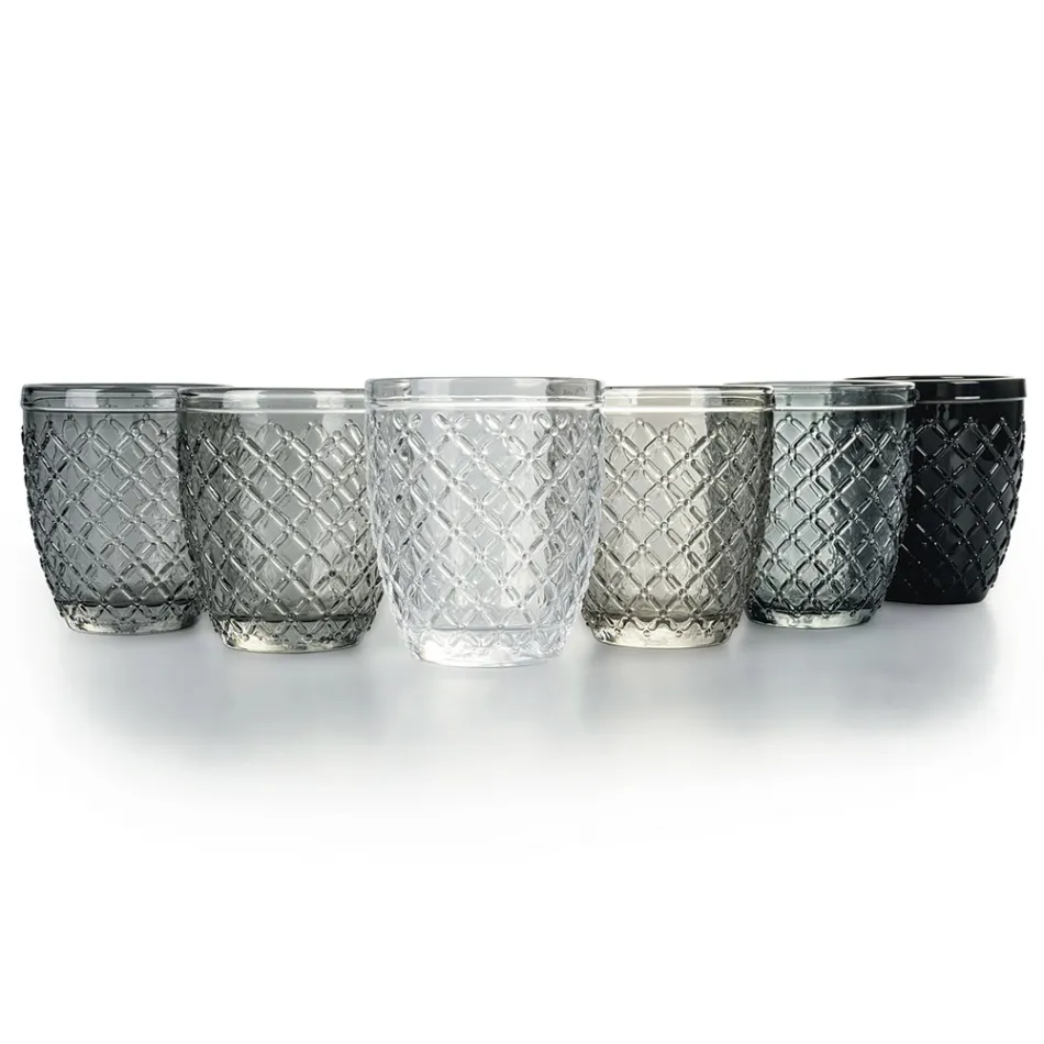 Coffret de 12 Verres 325 ml en Pâte de Verre Colorée - Castello Viadurini