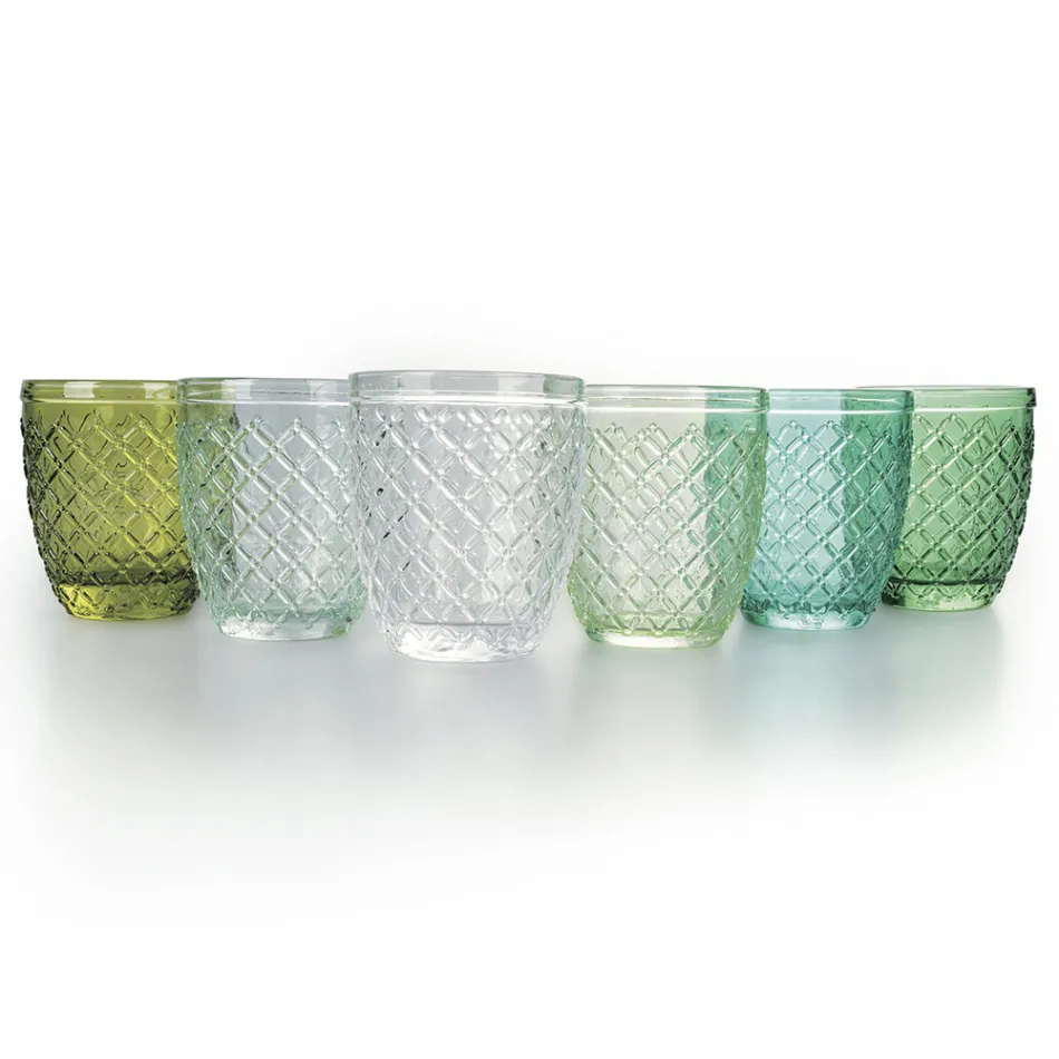 Coffret de 12 Verres 325 ml en Pâte de Verre Colorée - Castello Viadurini