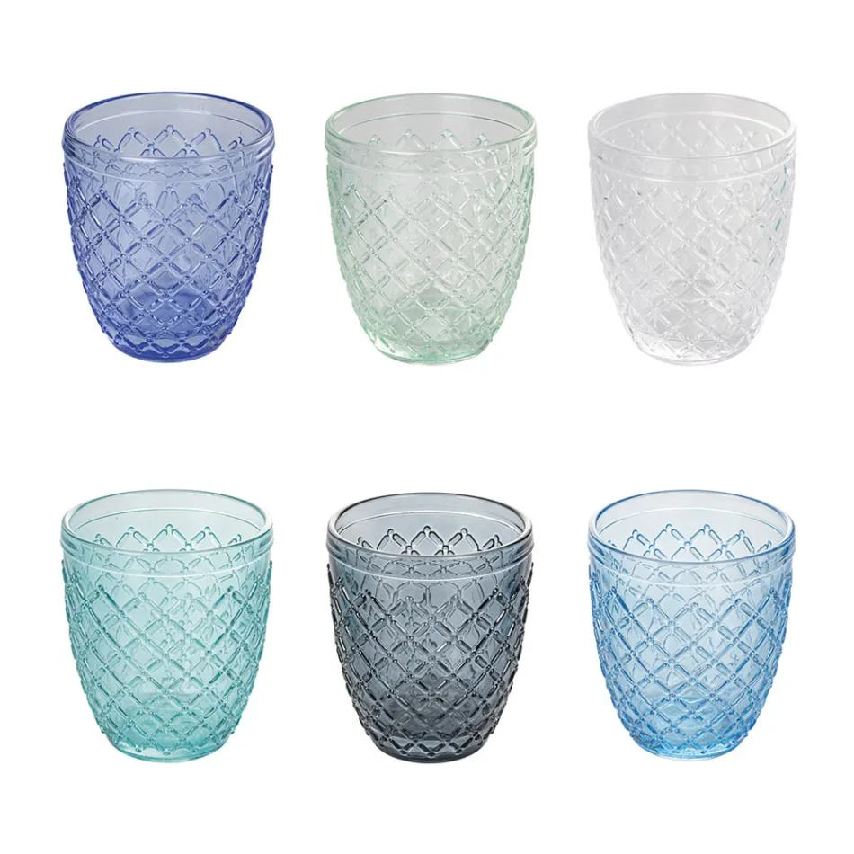 Coffret de 12 Verres 325 ml en Pâte de Verre Colorée - Castello Viadurini