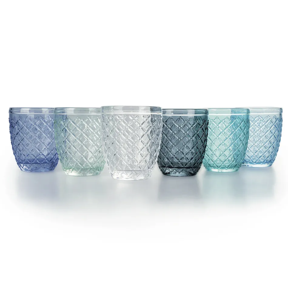 Coffret de 12 Verres 325 ml en Pâte de Verre Colorée - Castello Viadurini