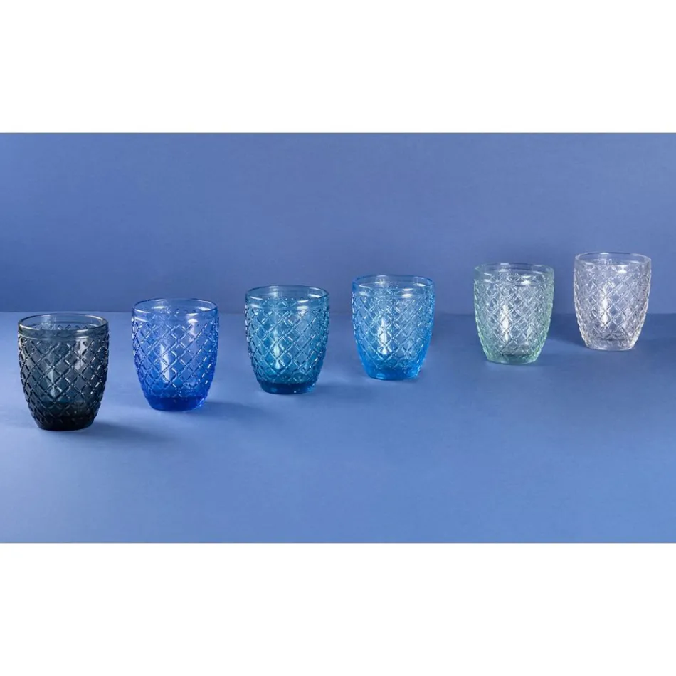 Coffret de 12 Verres 325 ml en Pâte de Verre Colorée - Castello Viadurini