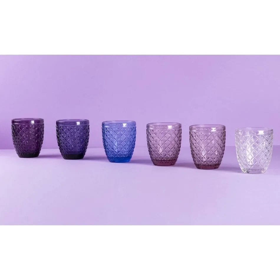 Coffret de 12 Verres 325 ml en Pâte de Verre Colorée - Castello Viadurini