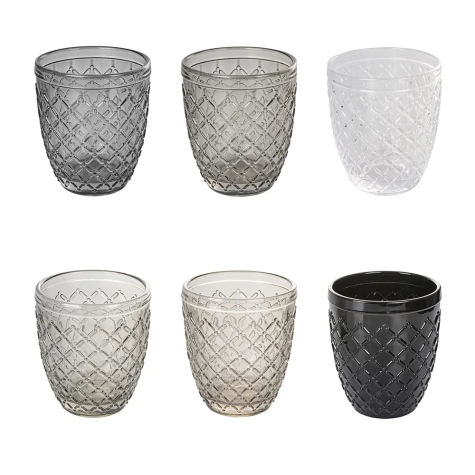 Coffret de 12 Verres 325 ml en Pâte de Verre Colorée - Castello Viadurini