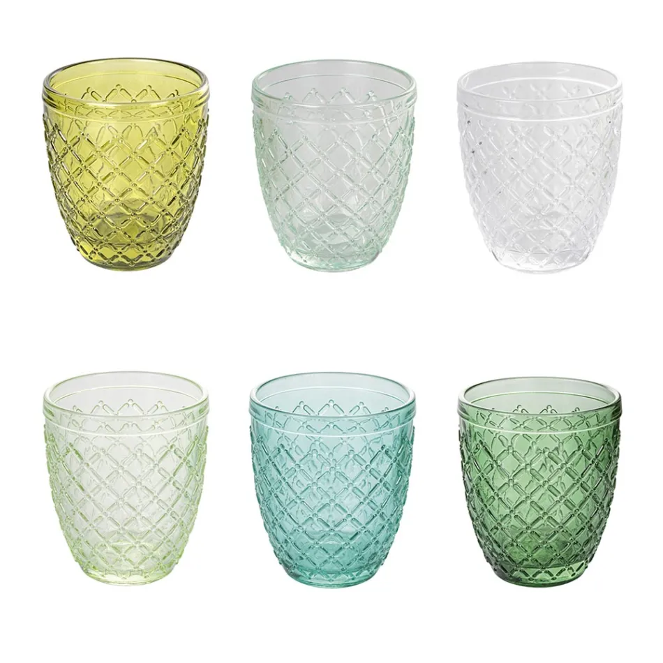 Coffret de 12 Verres 325 ml en Pâte de Verre Colorée - Castello Viadurini