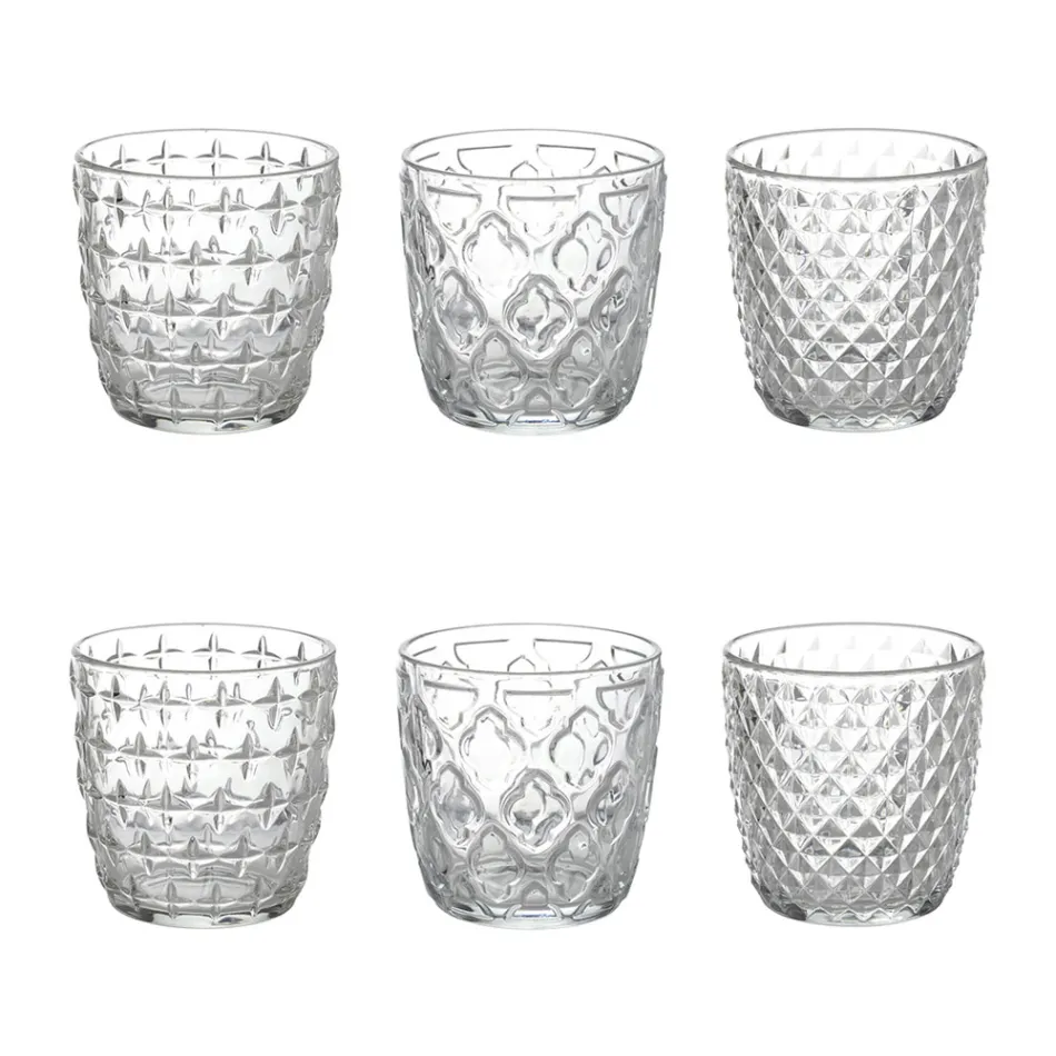 Lot de 12 verres à eau 325 ml avec différentes décorations en verre - Astuces Viadurini