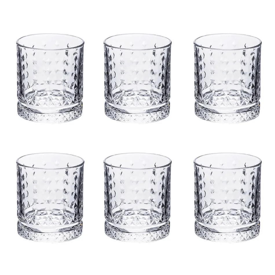 Set de 12 Verres à Eau 400 ml en Verre avec Décorations Diamants - Wisky Viadurini