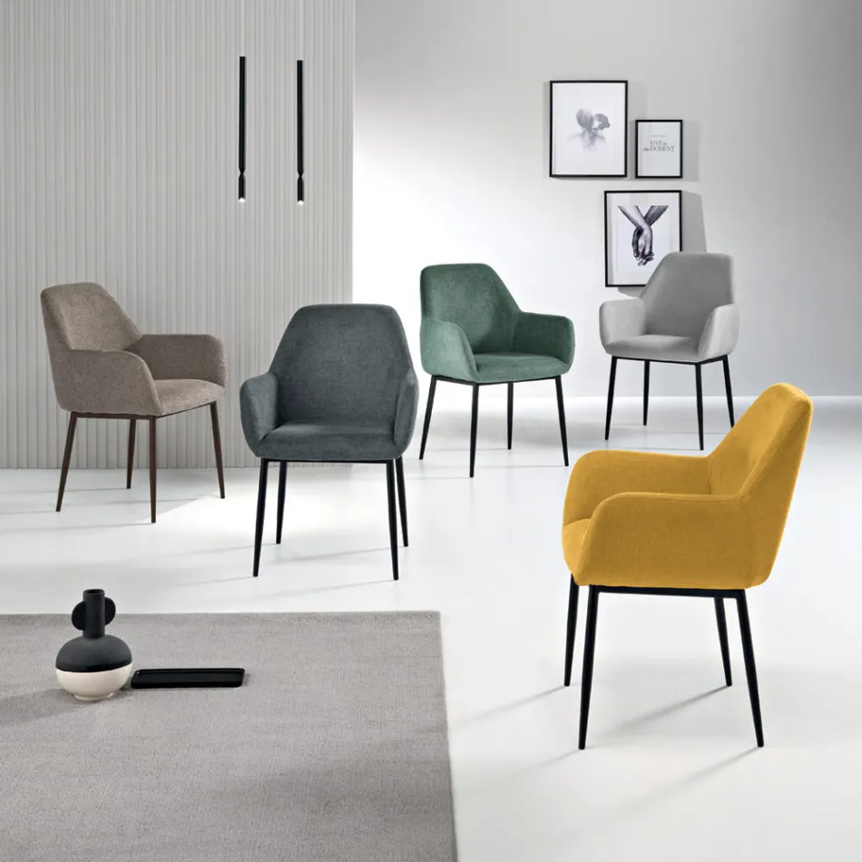 Ensemble de 2 fauteuils rembourrés en tissu coloré et structure en métal - Valeria Viadurini