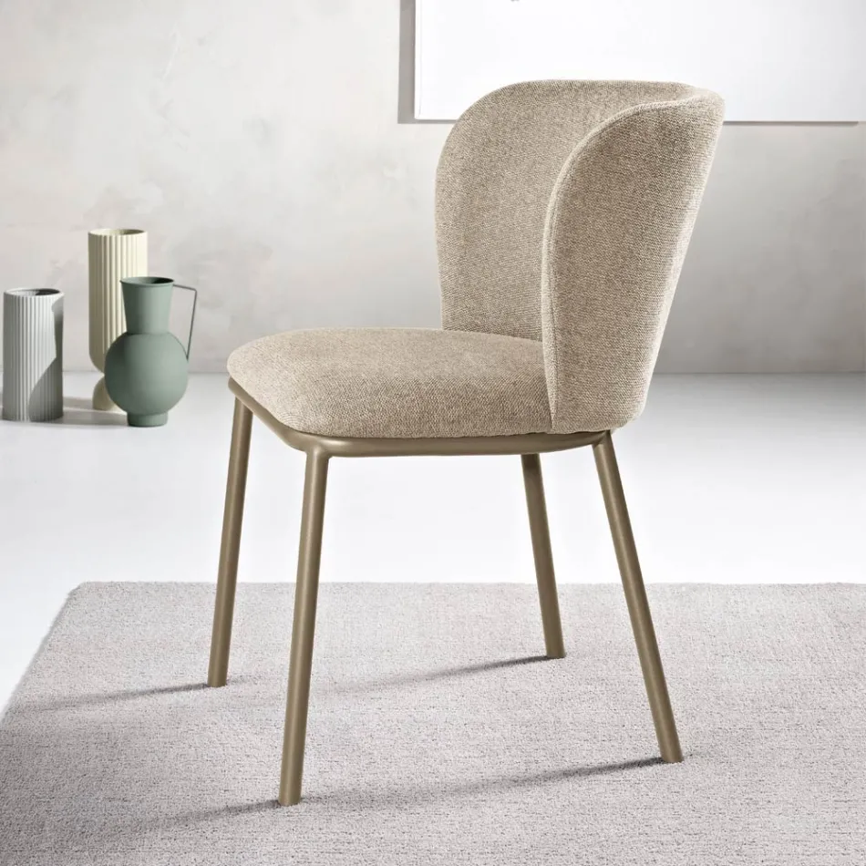 Ensemble de 2 chaises rembourrées en tissu avec structure en métal peint - Leandra Viadurini