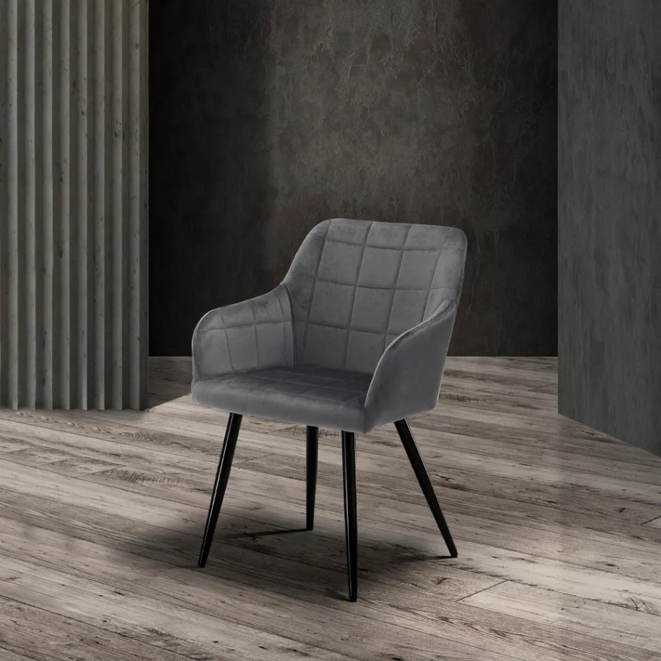 Lot de 2 Chaises en Tissu Effet Velours - Plutonium Viadurini