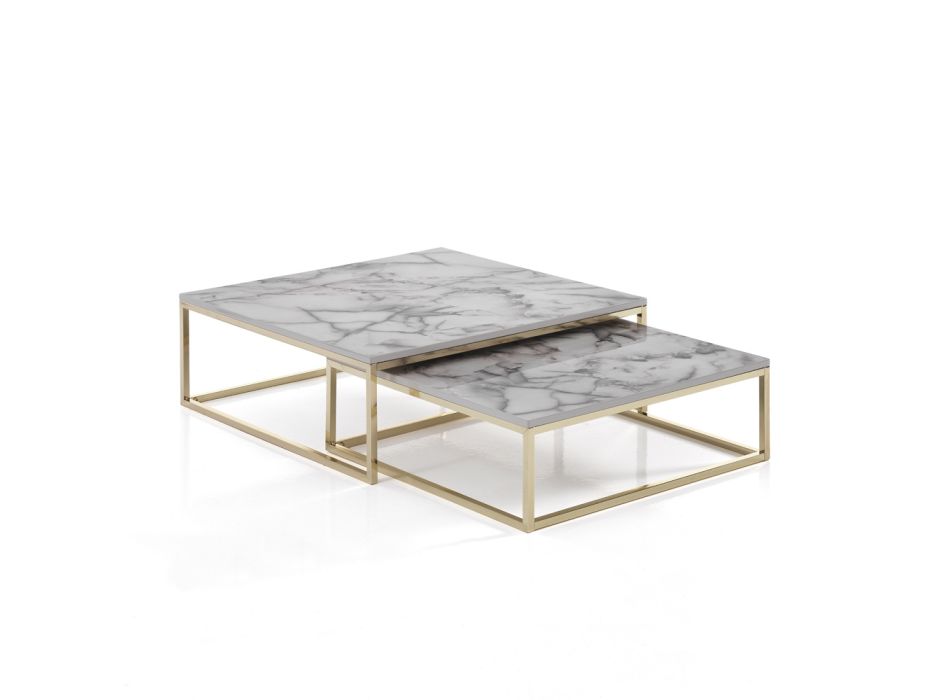 Lot de 2 tables basses en MDF finition marbre - Osmium Viadurini