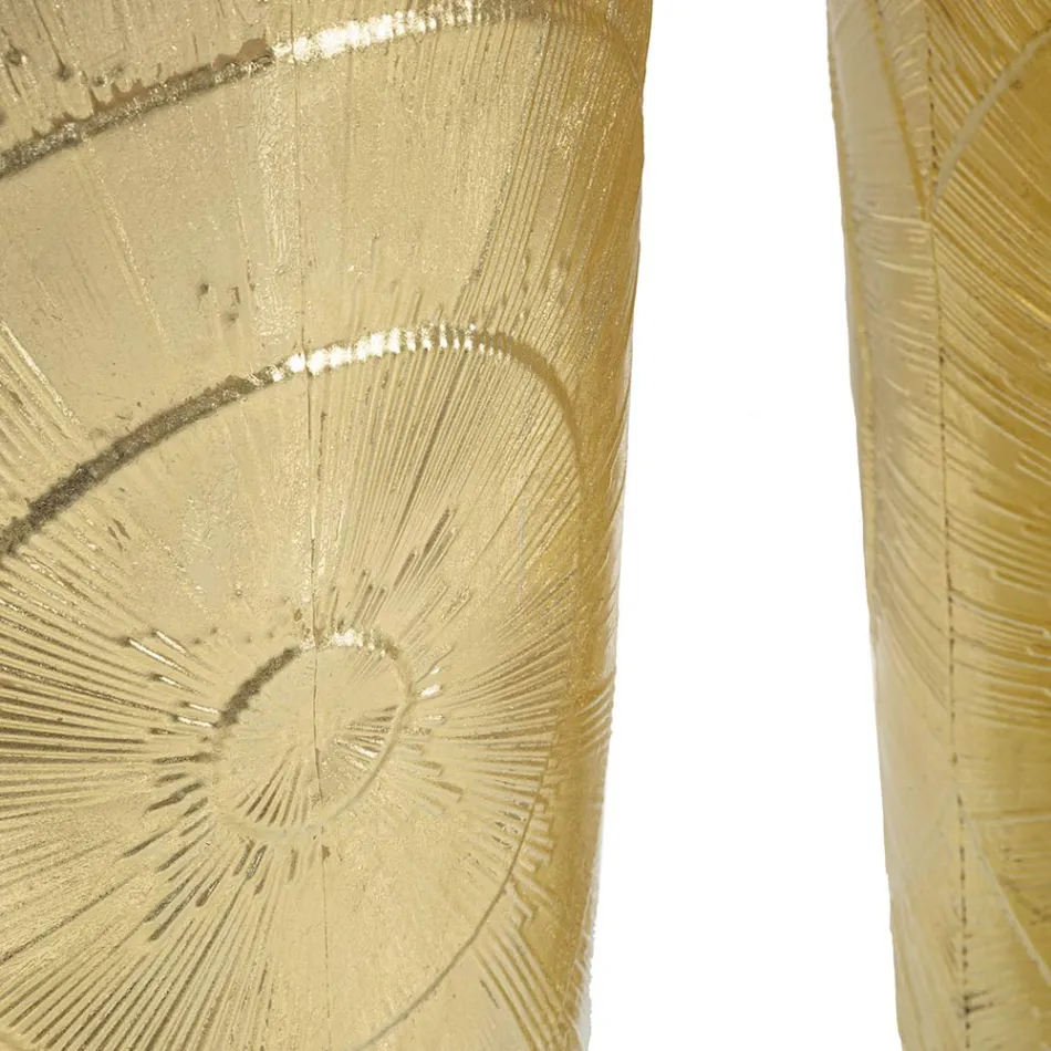 Suite de 3 Vases en Fer Doré à Décors Circulaires en Relief - Walter Viadurini