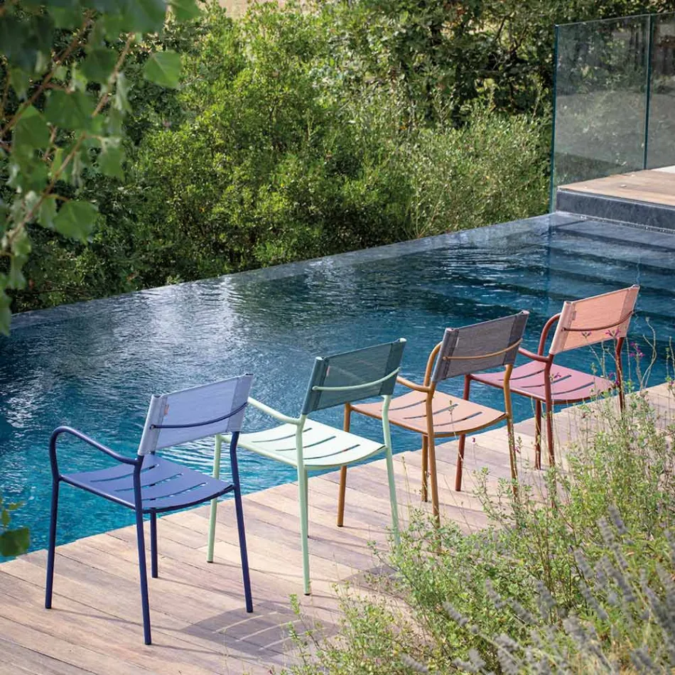 Lot de 4 chaises de jardin en métal galvanisé et Batyline - Prestigio Viadurini