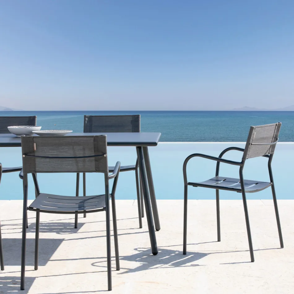 Lot de 4 chaises de jardin en métal galvanisé et Batyline - Prestigio Viadurini