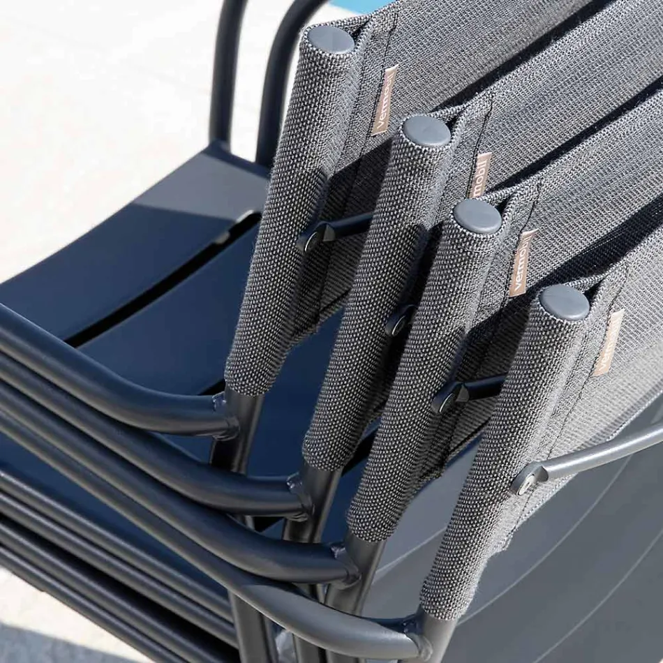 Lot de 4 chaises de jardin en métal galvanisé et Batyline - Prestigio Viadurini