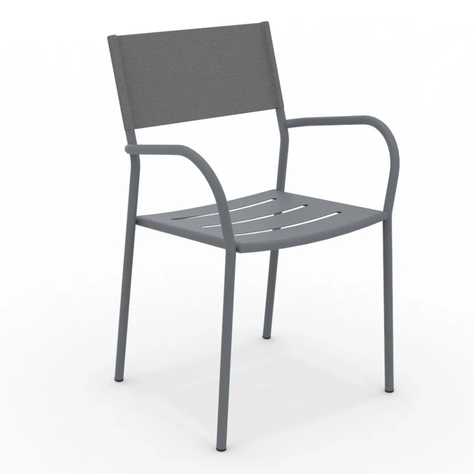 Lot de 4 chaises de jardin en métal galvanisé et Batyline - Prestigio Viadurini