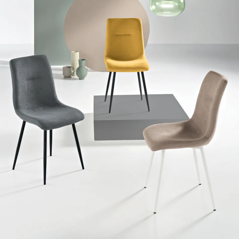 Ensemble de 4 fauteuils de salon rembourrés en tissu avec piètement en métal - Projet Viadurini