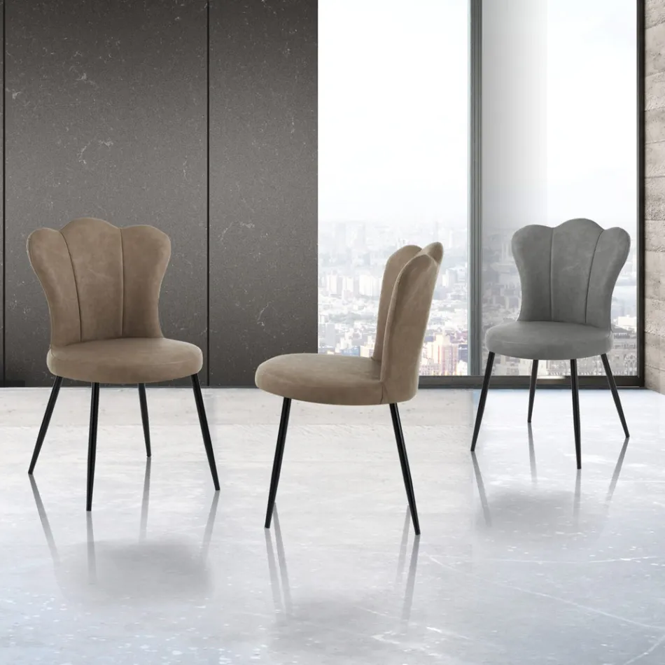 Lot de 4 Chaises en Cuir Synthétique Effet Vieilli - Ambre Viadurini