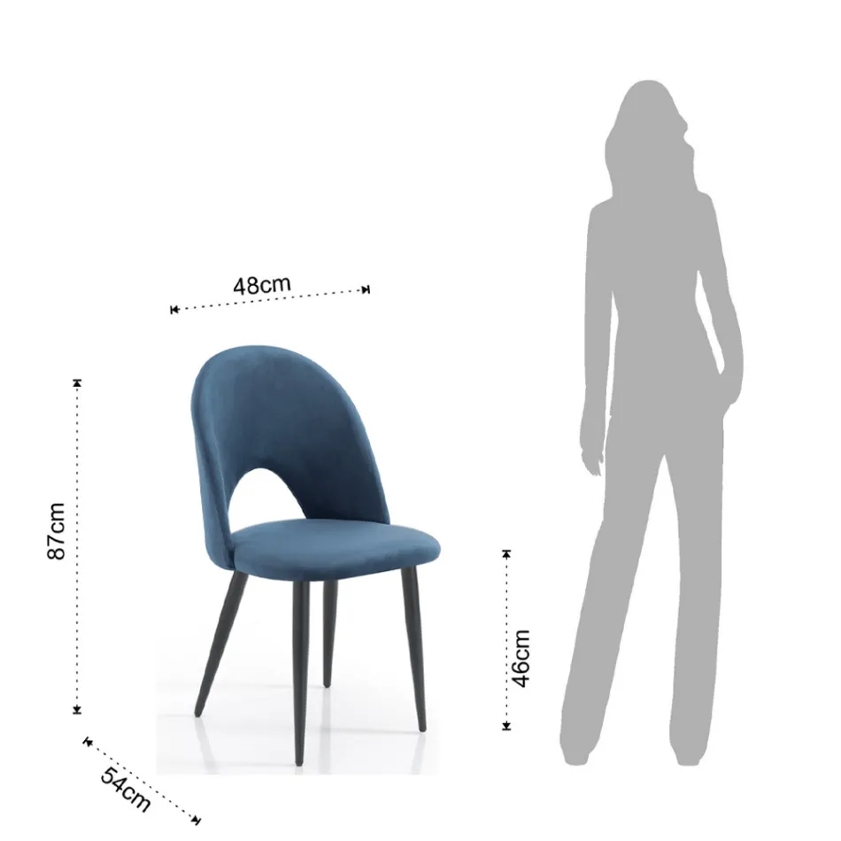 Lot de 4 Chaises en Tissu Effet Velours Bleu - Dalmatien Viadurini