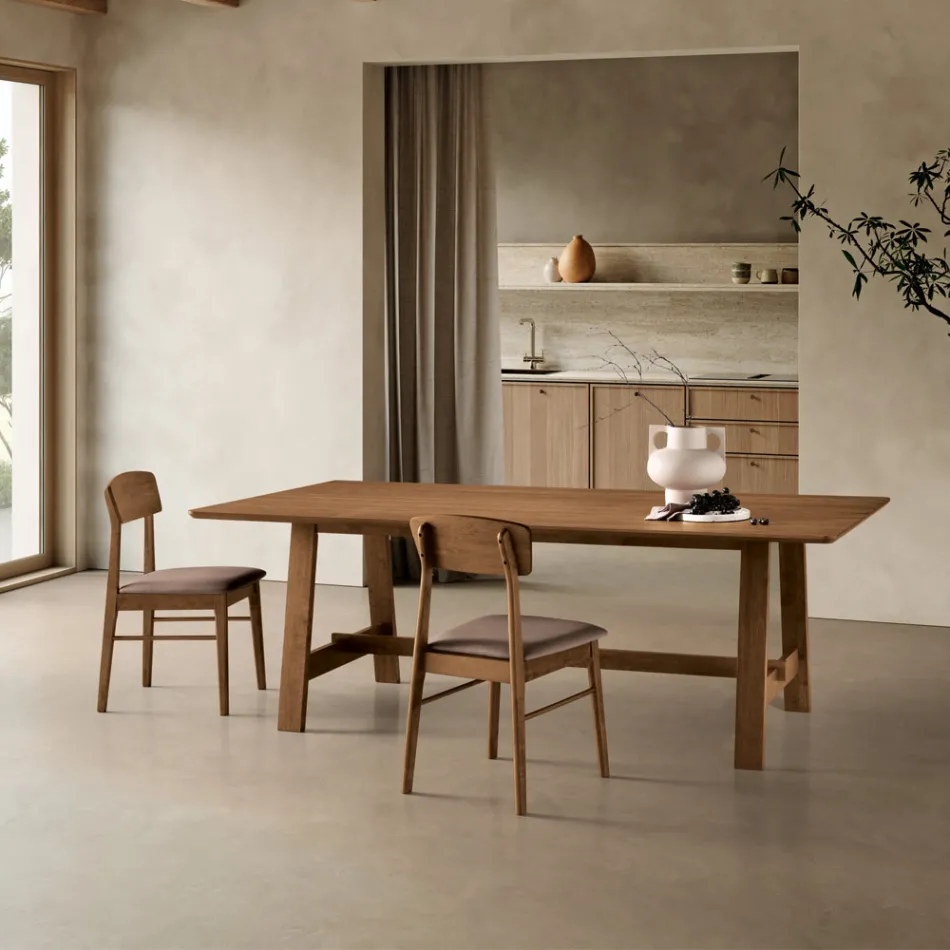Ensemble de deux chaises en bois écologiques avec assise en tissu rembourré - Nadir Viadurini