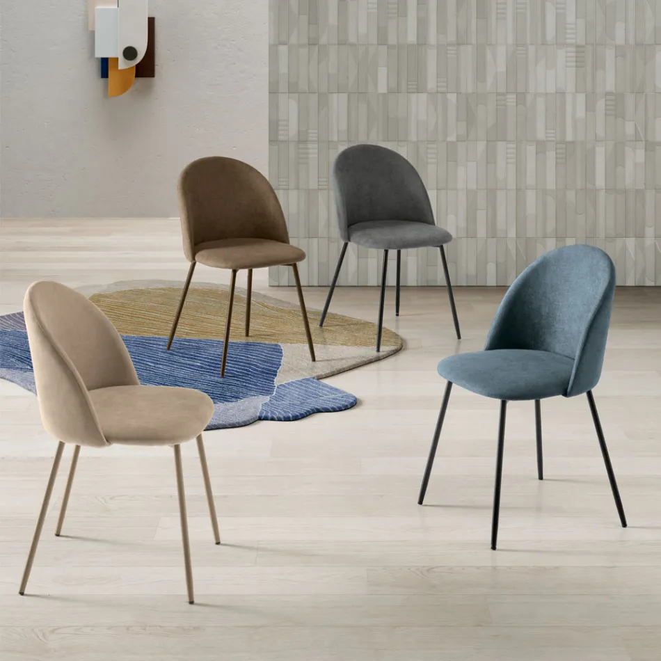 Ensemble de deux chaises en métal peint et tissu rembourré de couleurs variées - Rivo Viadurini