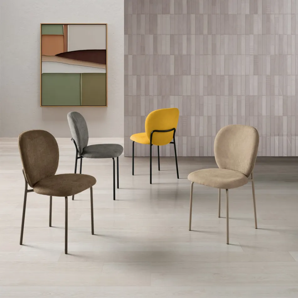 Ensemble de deux chaises rembourrées en tissu avec structure en métal peint - Lior Viadurini