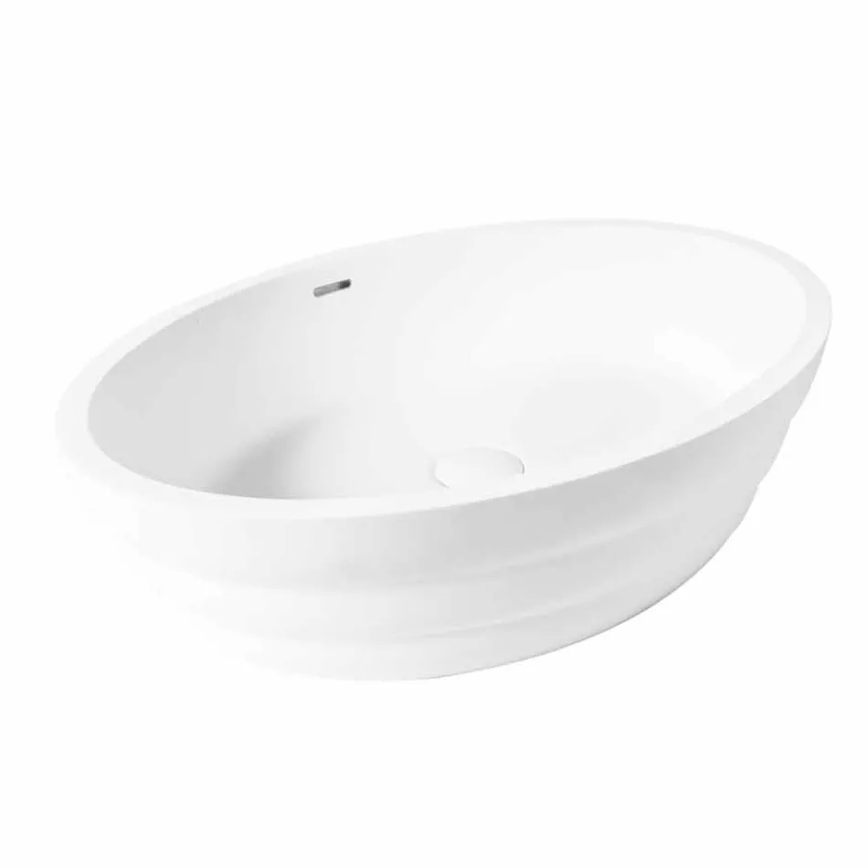 Ensemble de mobilier suspendu design pour salle de bain en teck rayé Poggio Viadurini