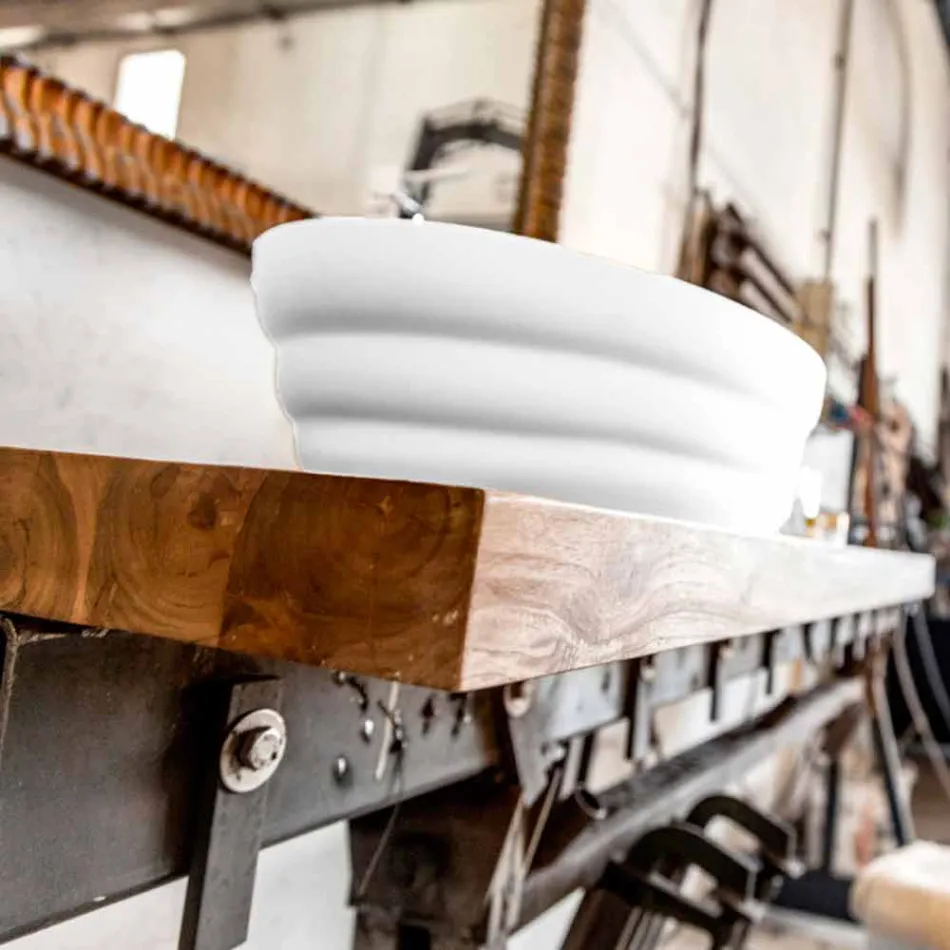 Ensemble de mobilier suspendu design pour salle de bain en teck rayé Poggio Viadurini