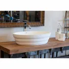 Ensemble de mobilier suspendu design pour salle de bain en teck rayé Poggio Viadurini