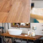 Ensemble de mobilier suspendu design pour salle de bain en teck rayé Poggio Viadurini