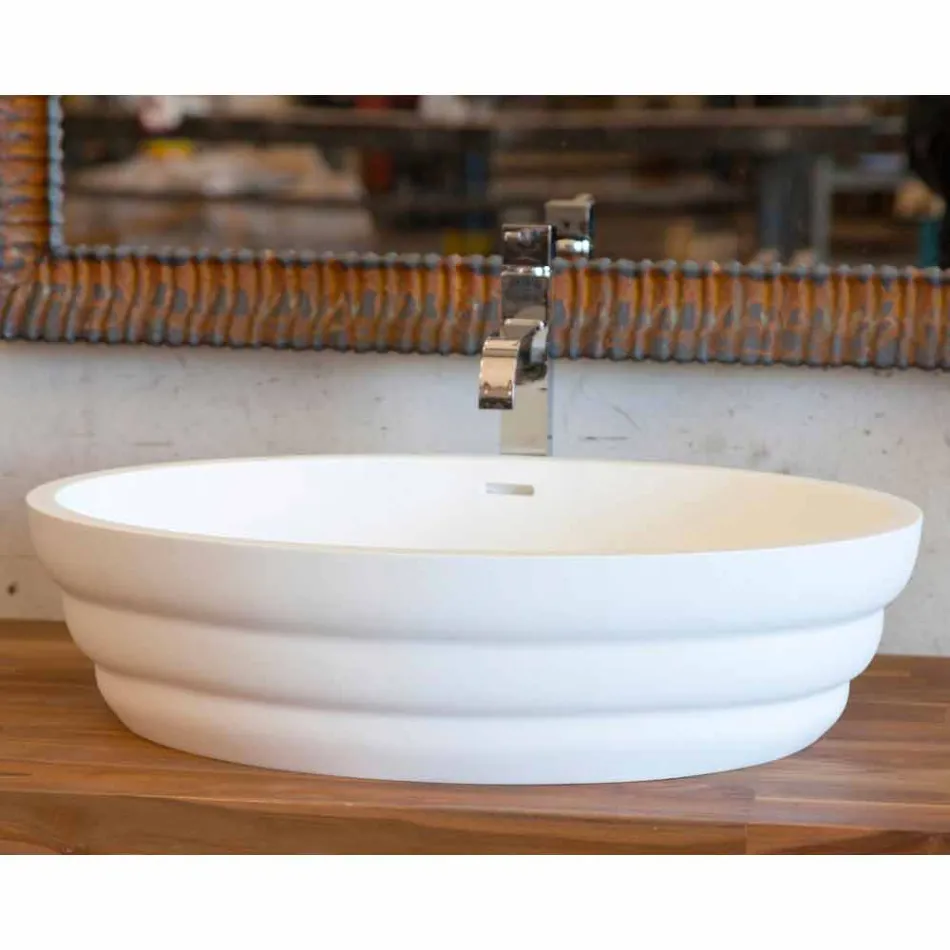 Ensemble de mobilier suspendu design pour salle de bain en teck rayé Poggio Viadurini