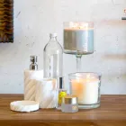 Ensemble de mobilier suspendu design pour salle de bain en teck rayé Poggio Viadurini