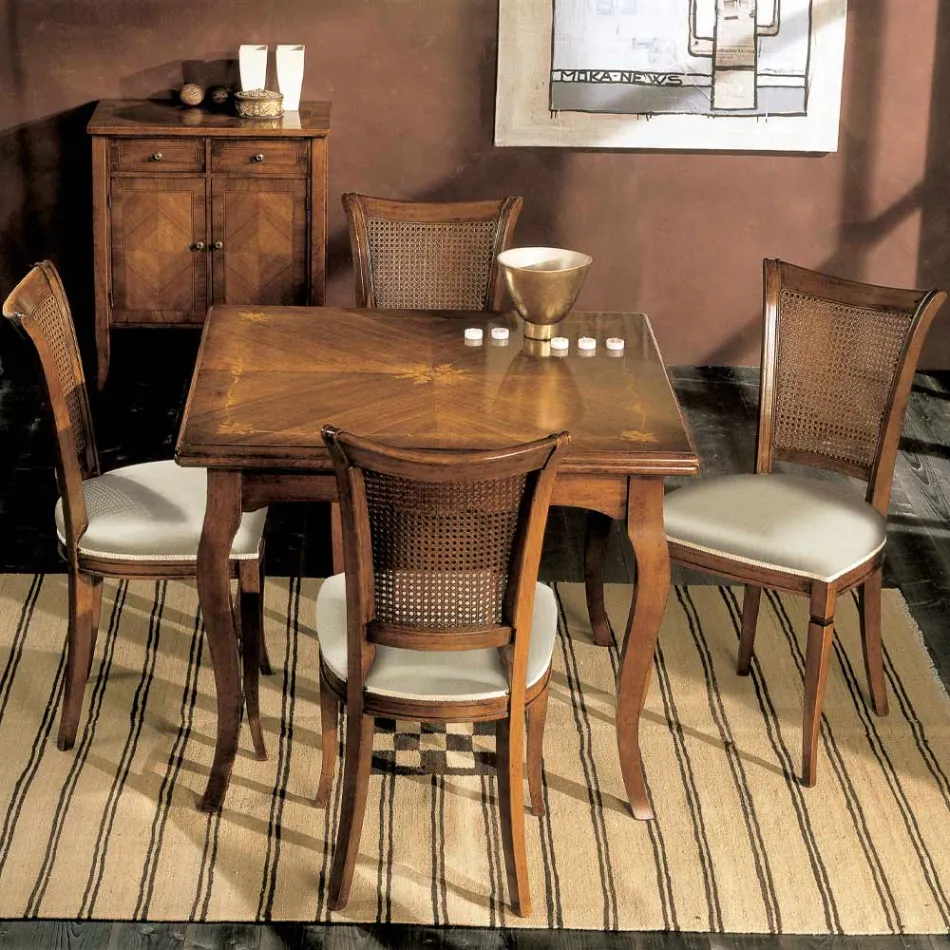 Ensemble de quatre chaises Bassano en bois et tissu, fabriquées en Italie - Ambre Viadurini