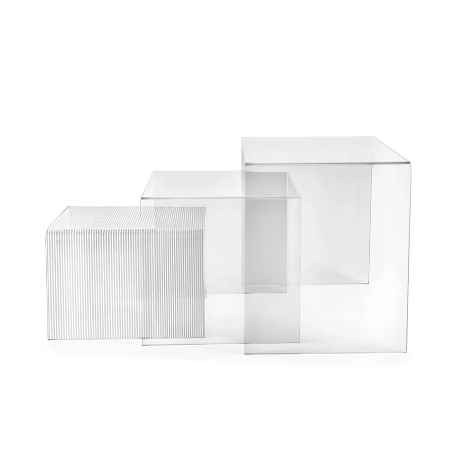 Ensemble de trois tables gigognes en plexiglas fabriquées en Italie - Leandro Viadurini