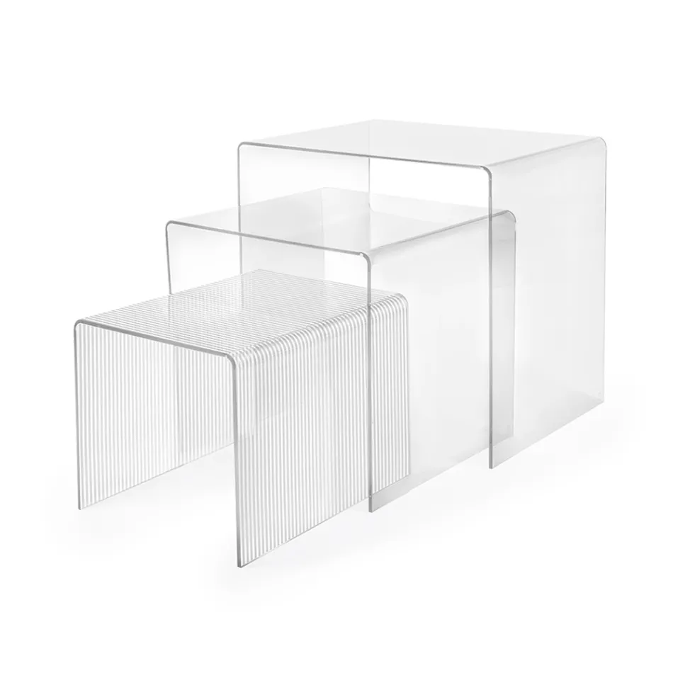 Ensemble de trois tables gigognes en plexiglas fabriquées en Italie - Leandro Viadurini