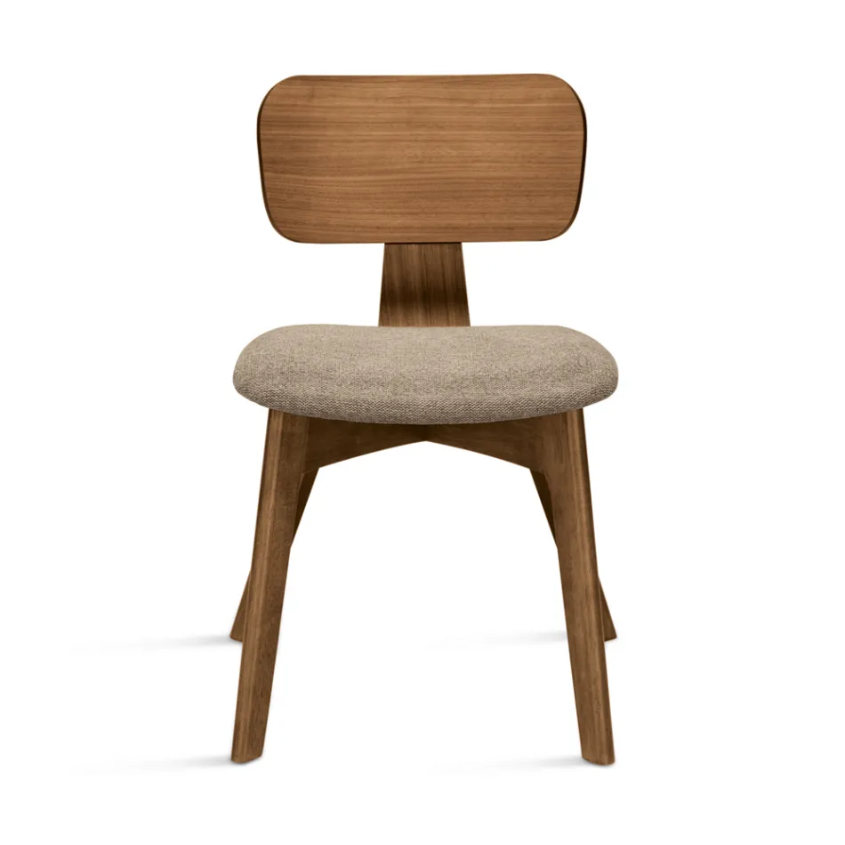 Ensemble de deux chaises avec finition effet bois et assise en tissu rembourré - Antea Viadurini