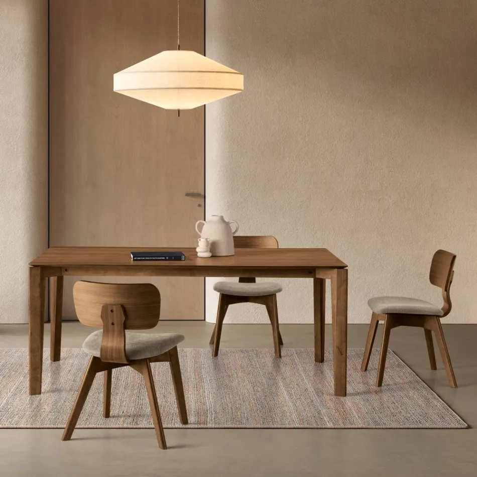 Ensemble de deux chaises avec finition effet bois et assise en tissu rembourré - Antea Viadurini