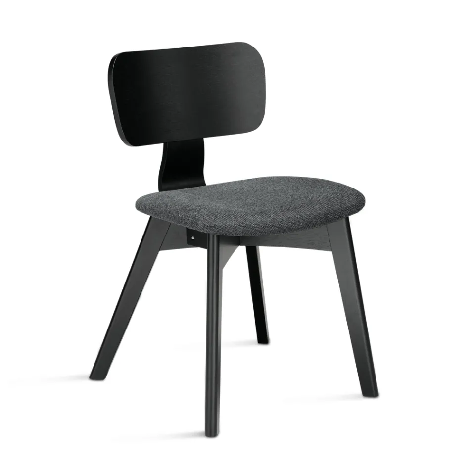 Ensemble de deux chaises avec finition effet bois et assise en tissu rembourré - Antea Viadurini