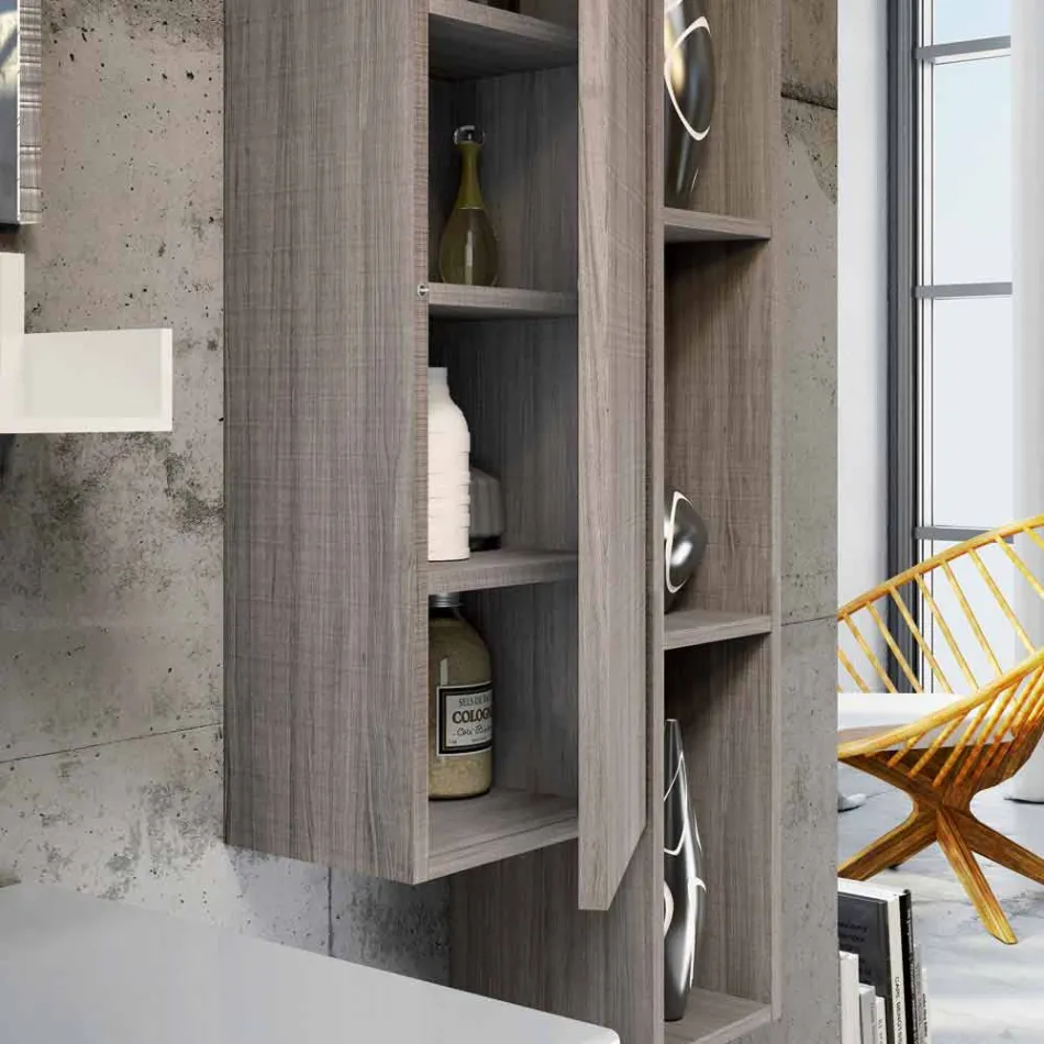 Ensemble en bois et suspension de meuble de salle de bain moderne Fenix fabriqué en Italie Bari Viadurini