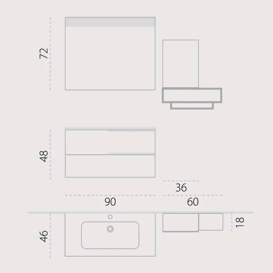 Ensemble de suspension de meubles de salle de bain en bois design made in Italy Cesena Viadurini