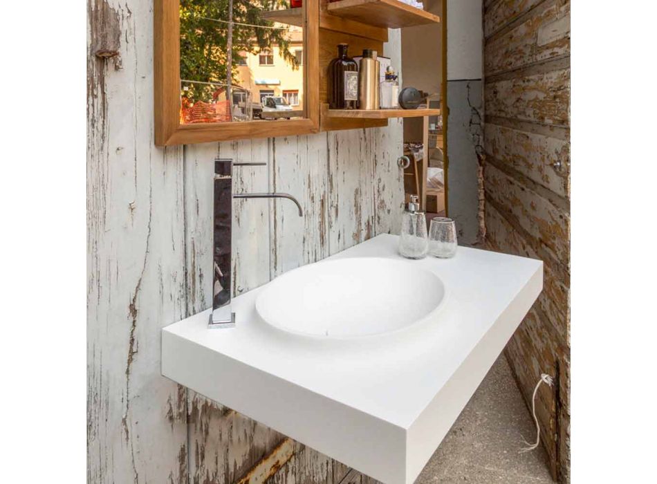 Meubles de salle de bain suspendus au design moderne dans une surface solide à Brusson Viadurini