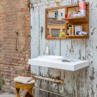 Meubles de salle de bain suspendus au design moderne dans une surface solide à Brusson Viadurini