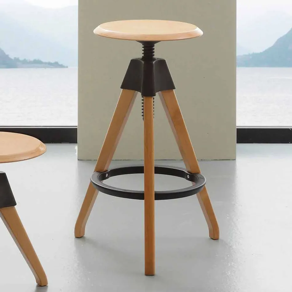 Tabouret à vis en hêtre naturel et détails en polypropylène Sit Viadurini