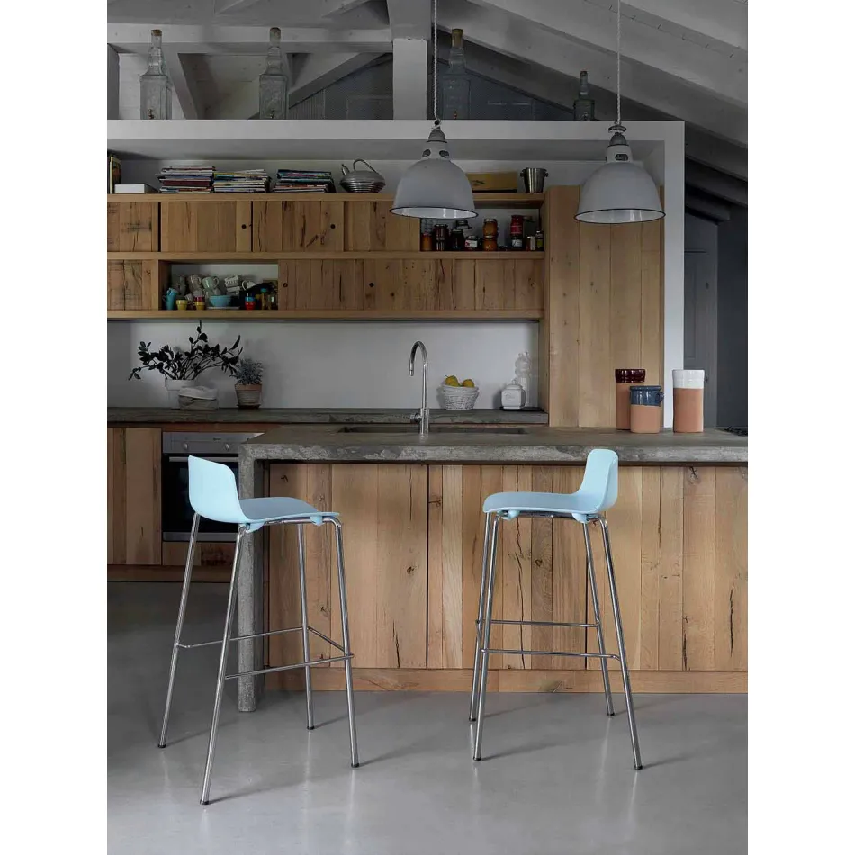 Tabouret Haut, 2 Pièces, en Métal et Polypropylène Fabriqué en Italie - Christabel Viadurini