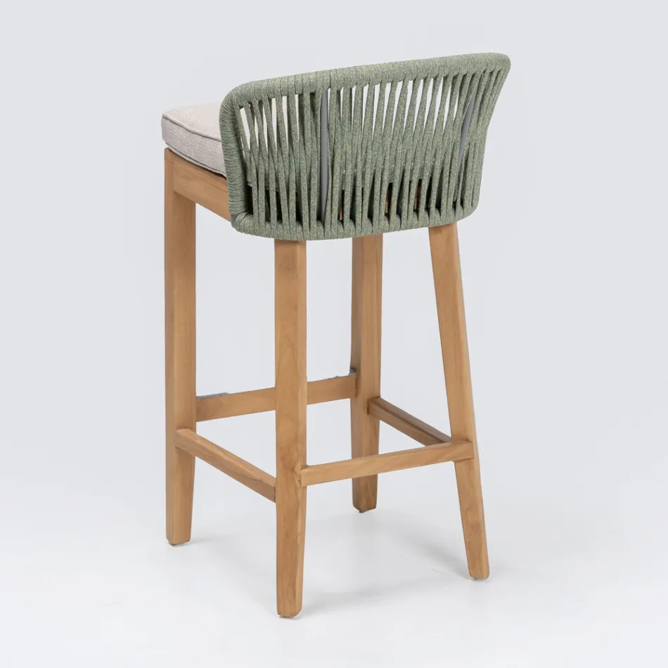 Tabouret de bar haut en teck naturel avec coussin - Côté Viadurini